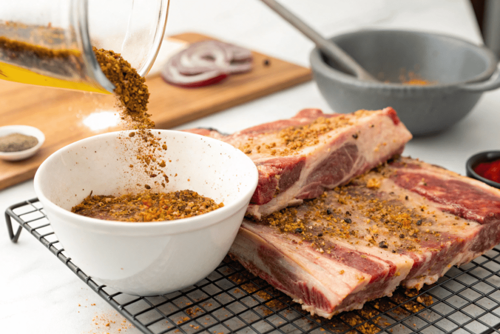 Removing silver skin from beef back ribs.