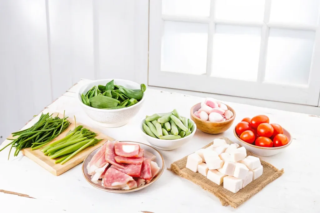 Bubbling Sinigang broth on a stovetop.