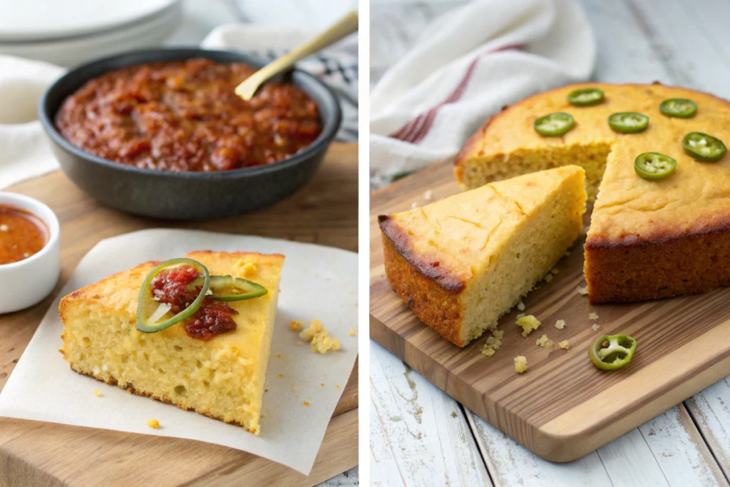 Variations of Southern cornbread recipe including jalapeño, honey drizzle, and chili pairing