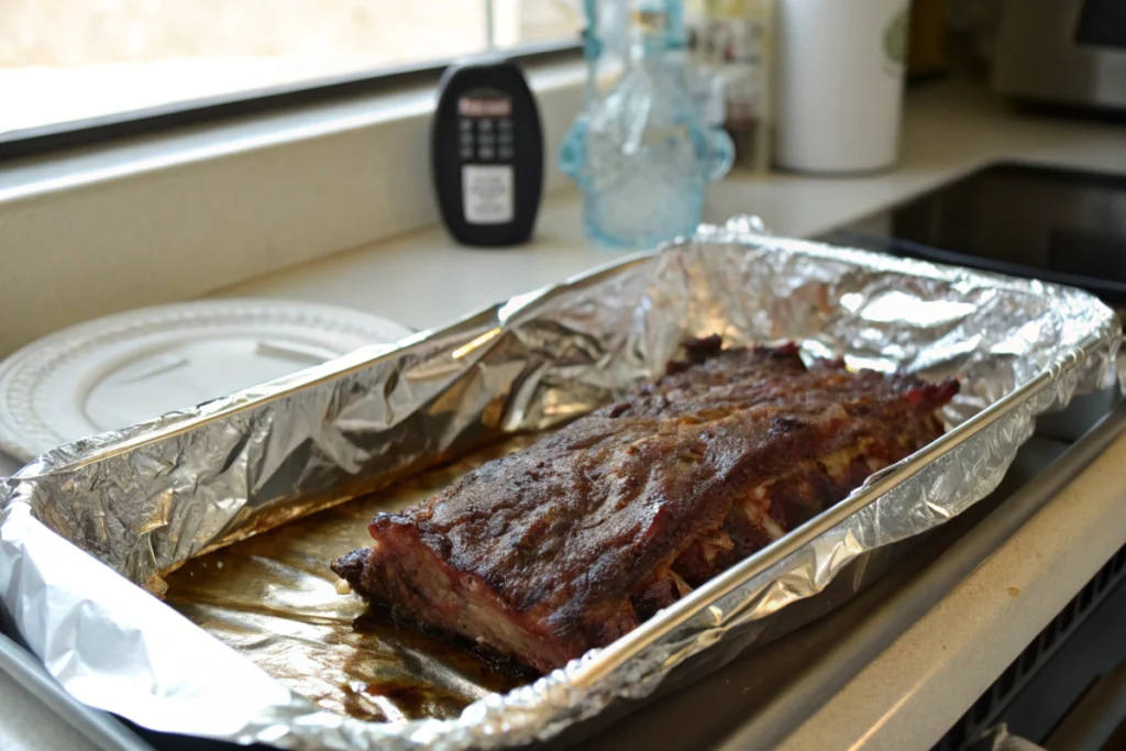 back ribs on the grill with barbecue glaze.