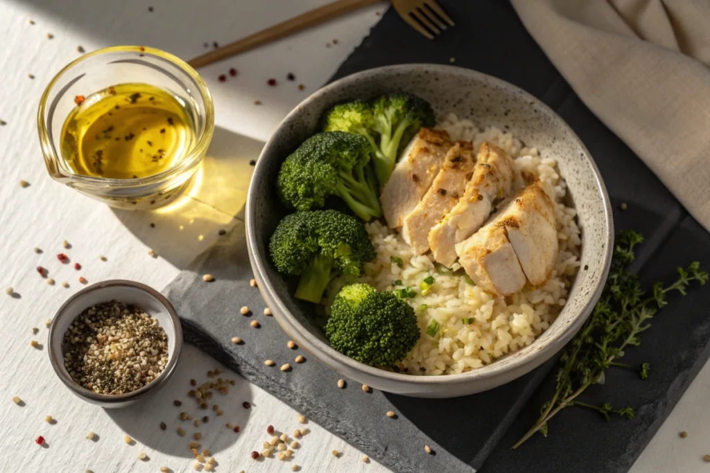 Ingredients for a healthy chicken broccoli 