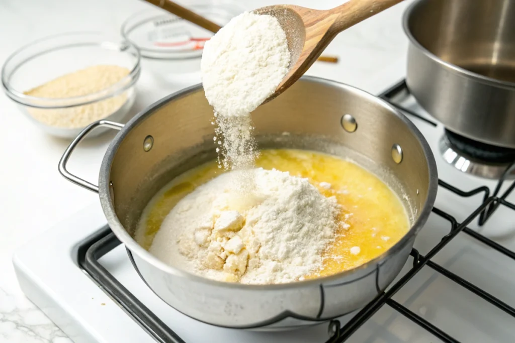 Making the roux for Tini's Mac and Cheese