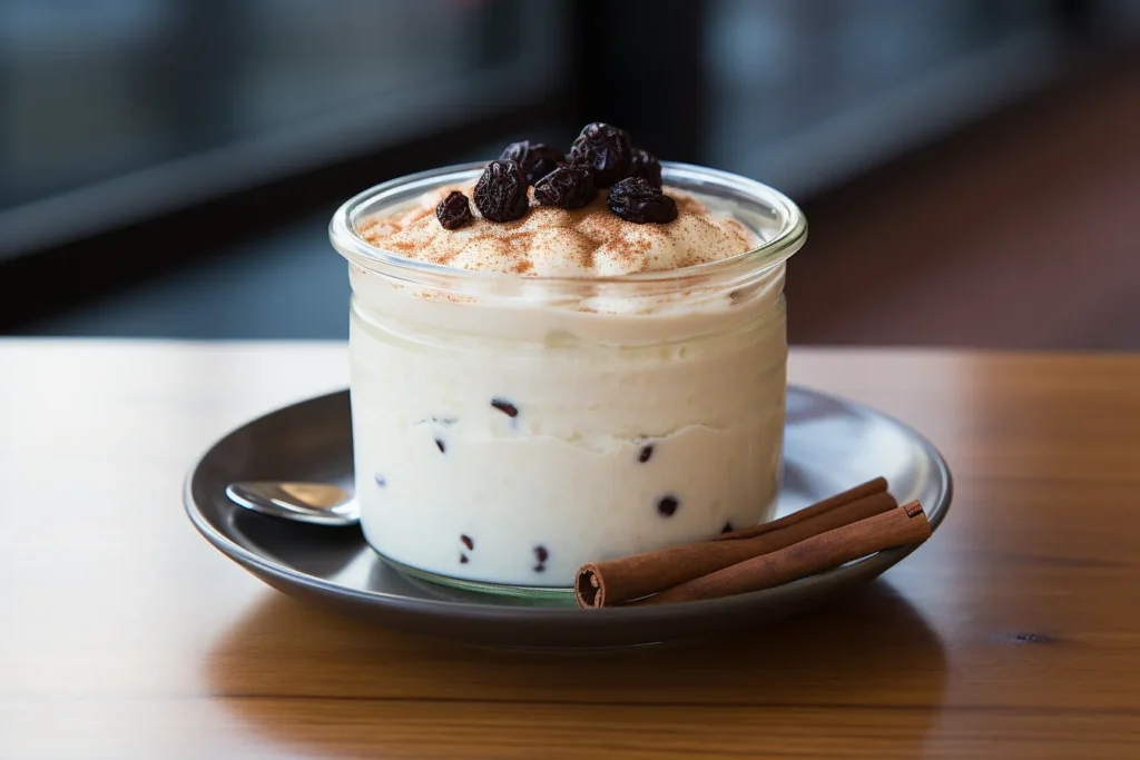 A creamy bowl of rice pudding garnished with fresh berries and a drizzle of honey, showcasing a healthy twist on this classic dessert. Is rice pudding healthy? This dish proves it can be nutritious and delicious with mindful preparation
