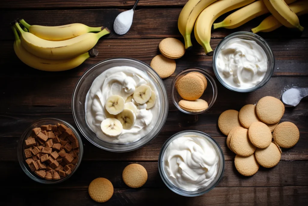 Ingredients for easy banana pudding recipe 