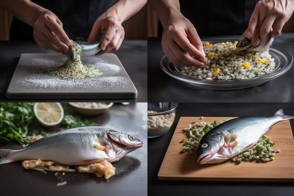 Nutritional table for fish food showing proteins, vitamins, and healthy fats.