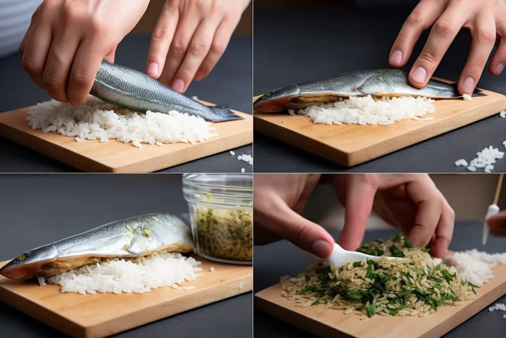 Step-by-step preparation of homemade fish food with natural ingredients.