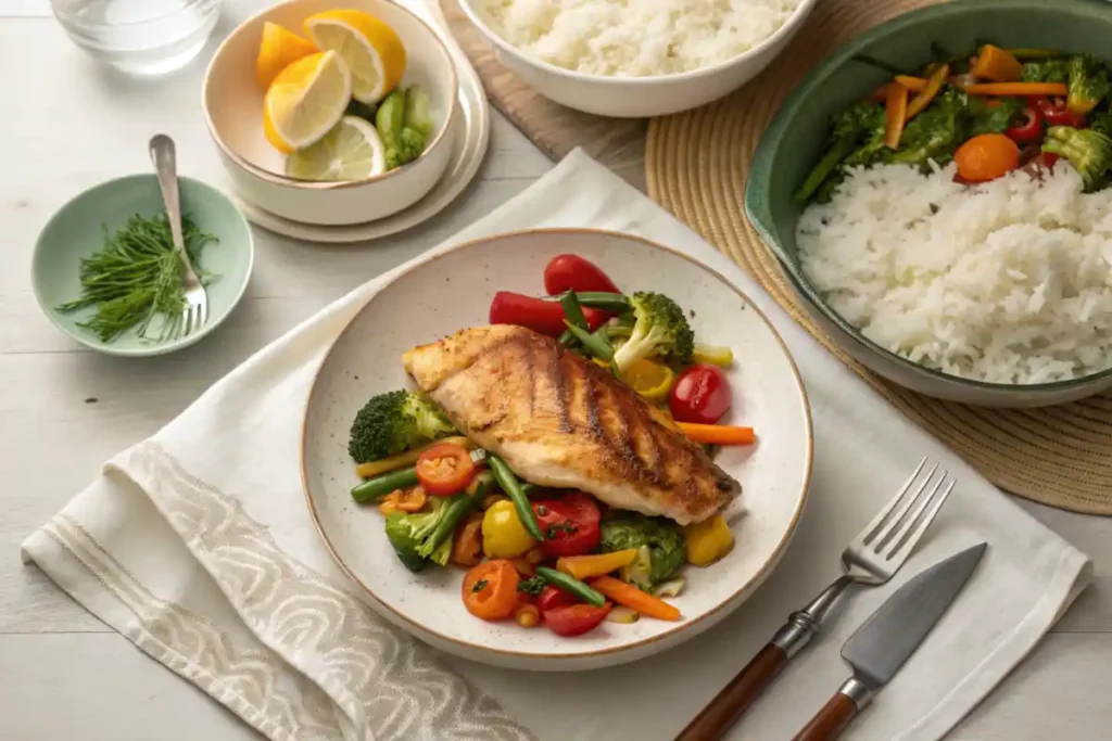  A family meal featuring rockfish and vegetables, highlighting rockfish as a safe and nutritious eating fish.