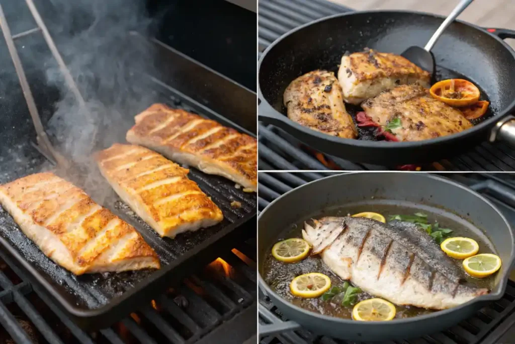 Grilled, baked, and pan-fried rockfish, demonstrating why rockfish is good for eating in various ways.