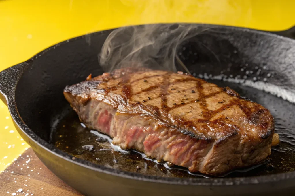 A juicy Beef Cuts iron skillet.