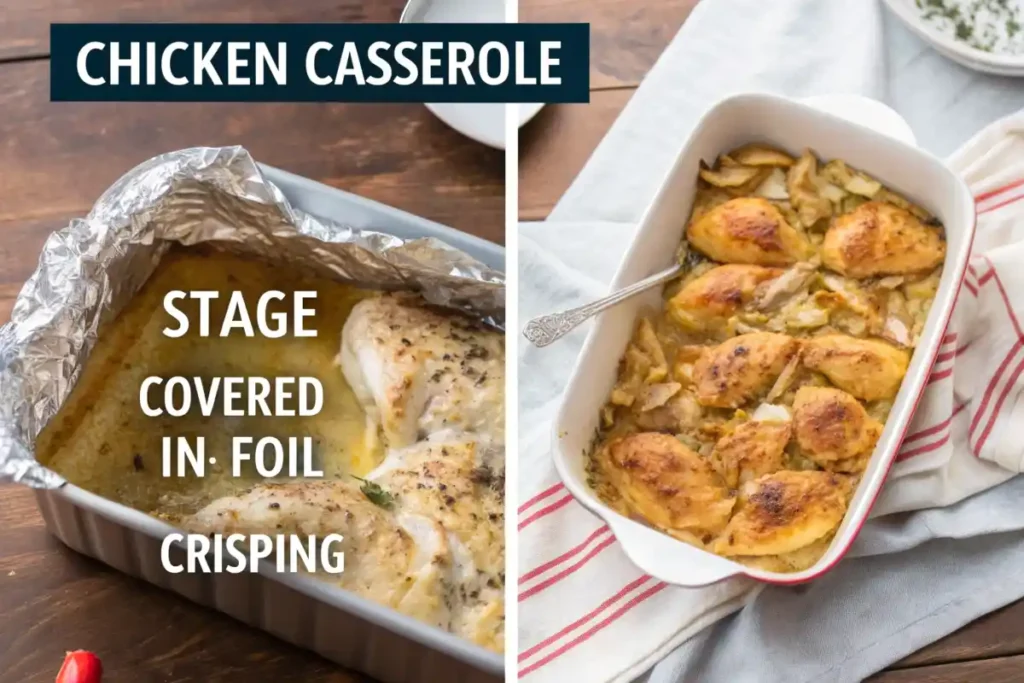 Stages of baking a chicken casserole for maximum flavor